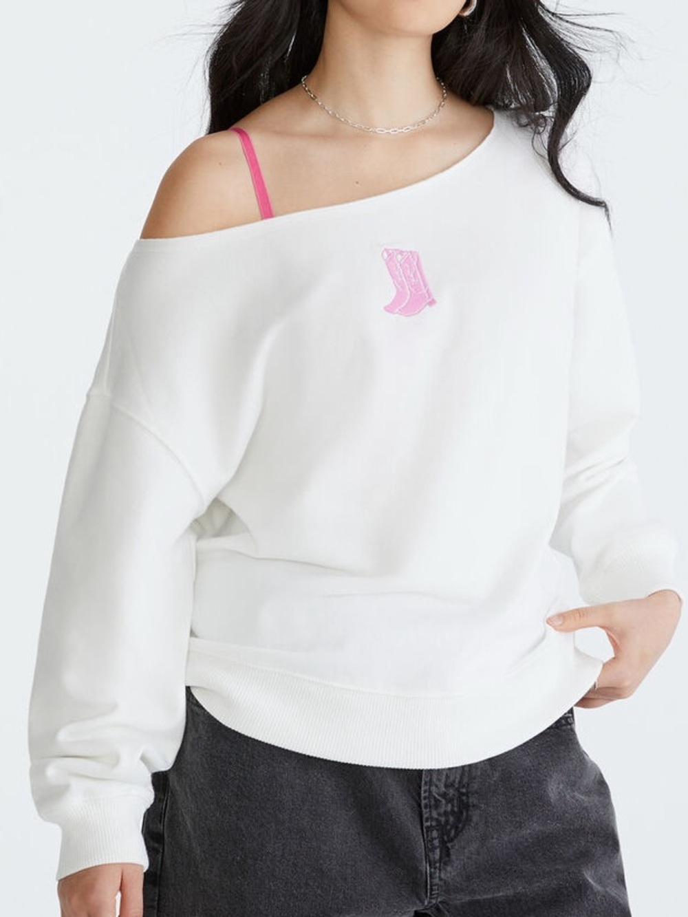 Aeropostale White Crewneck Sweater with Pink Boot Patch
